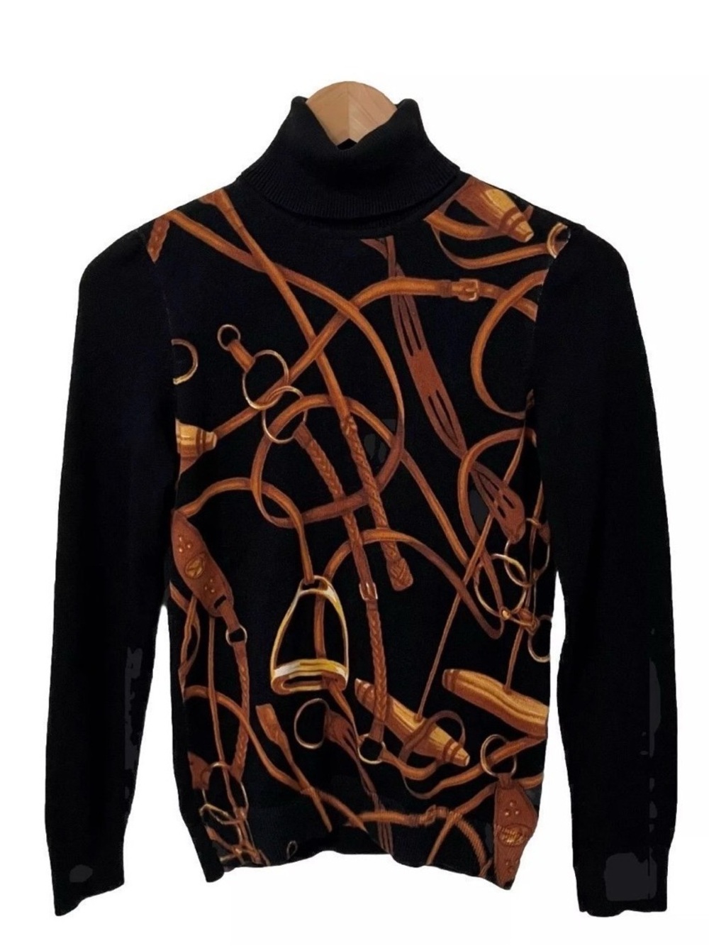 Lauren Ralph Lauren Sweater Petite Medium  Horse Bridle Equestrian Turtleneck